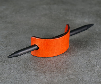 small orange leather barrette handmade premium leather
