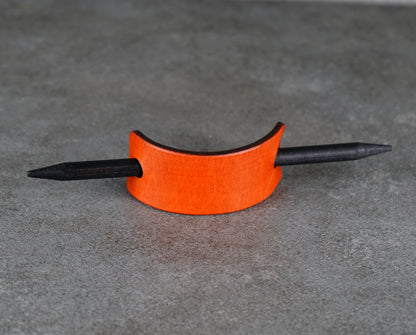 small orange leather barrette handmade premium leather
