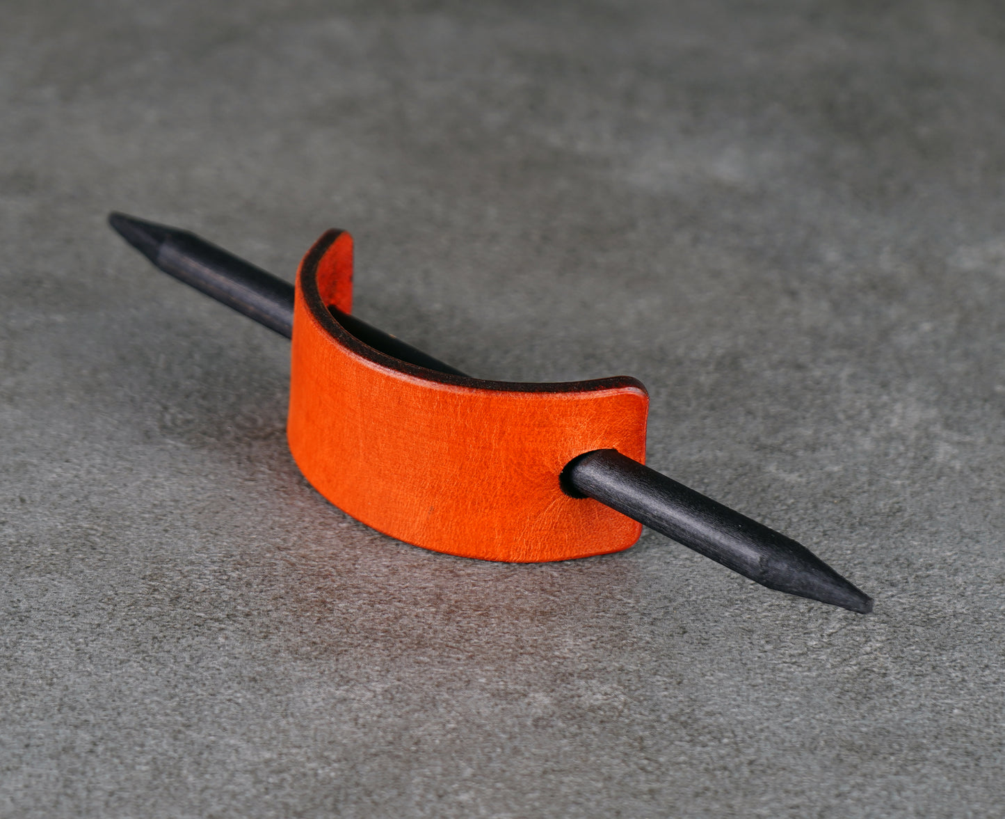 small orange leather barrette handmade premium leather
