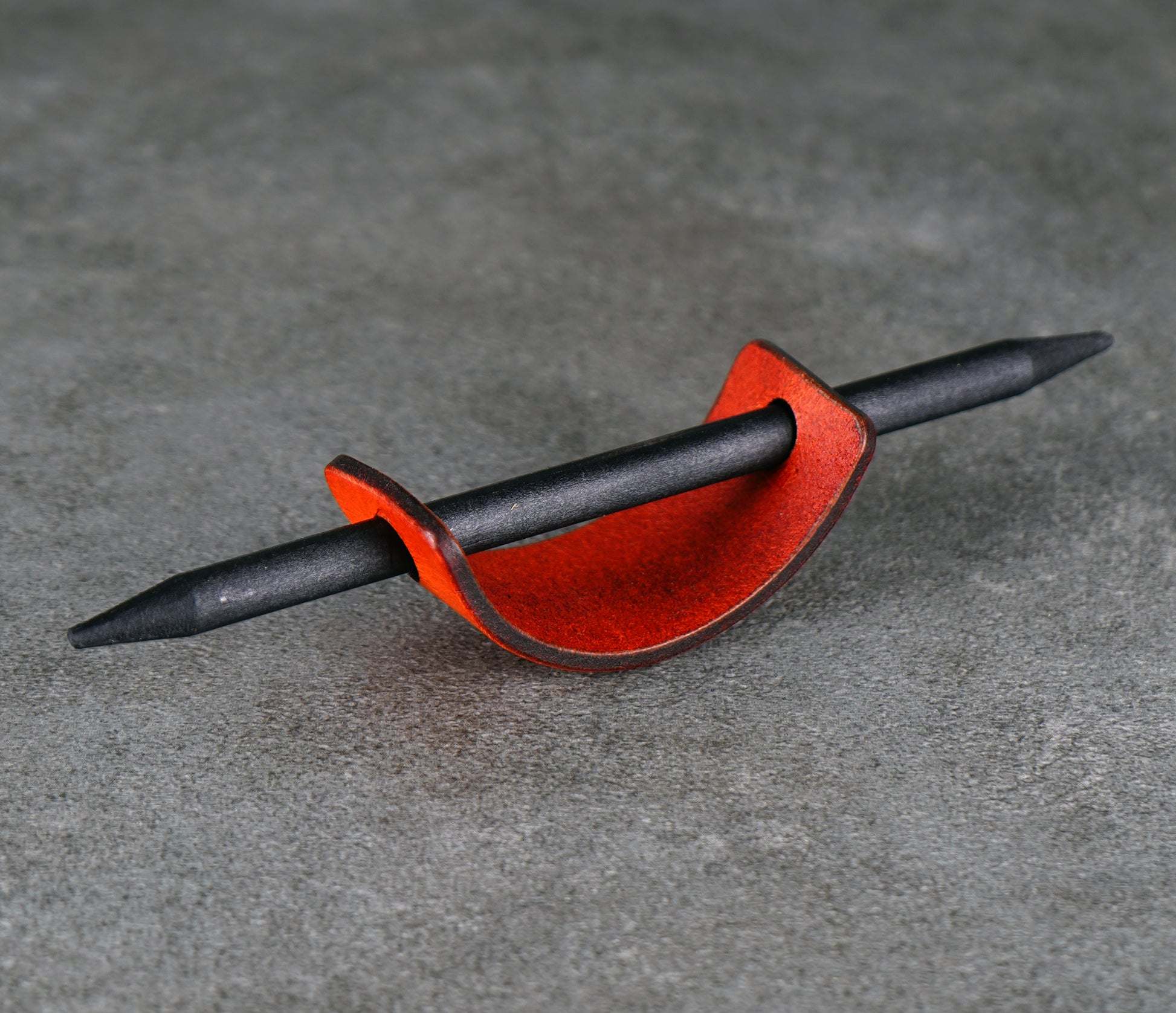 small orange leather barrette handmade premium leather
