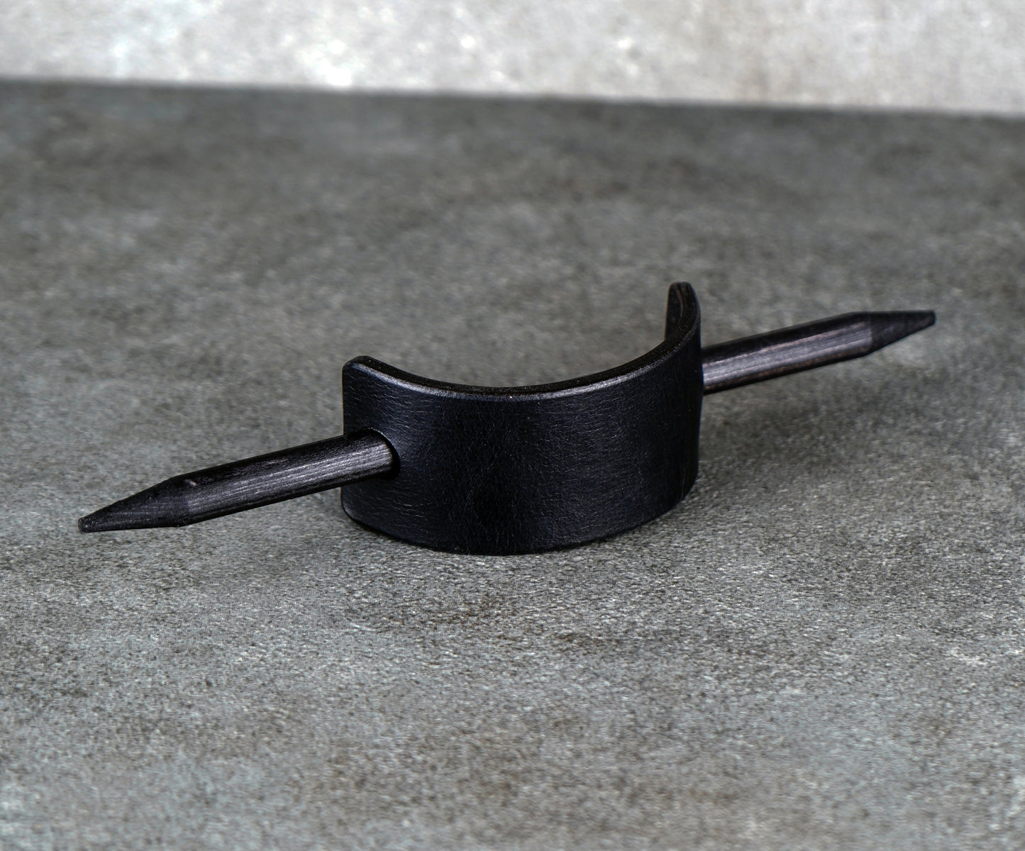 small black leather barrette handmade premium leather

