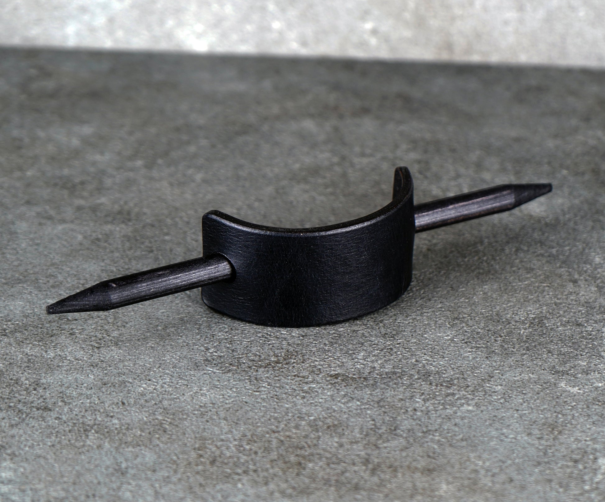 small black leather barrette handmade premium leather
