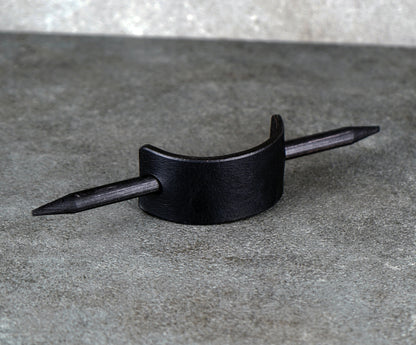 small black leather barrette handmade premium leather
