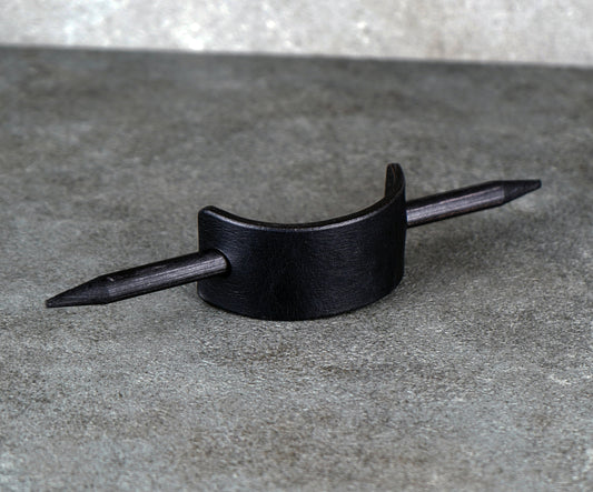 small black leather barrette handmade premium leather
