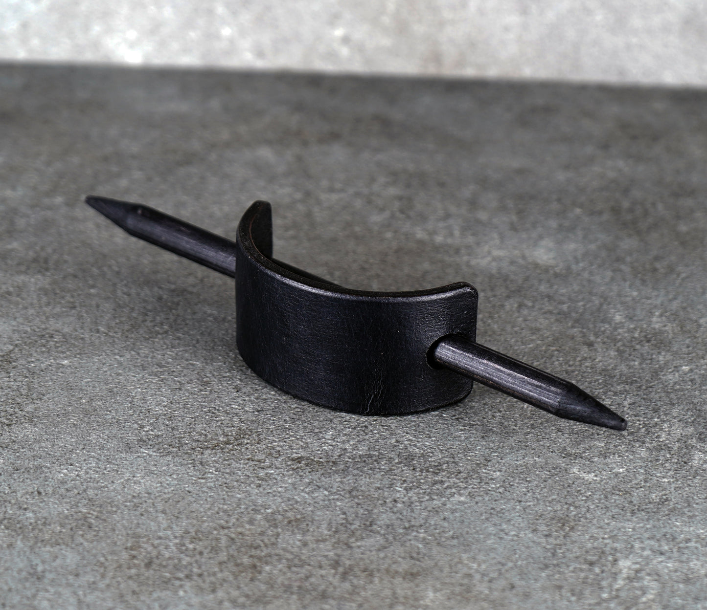 small black leather barrette handmade premium leather

