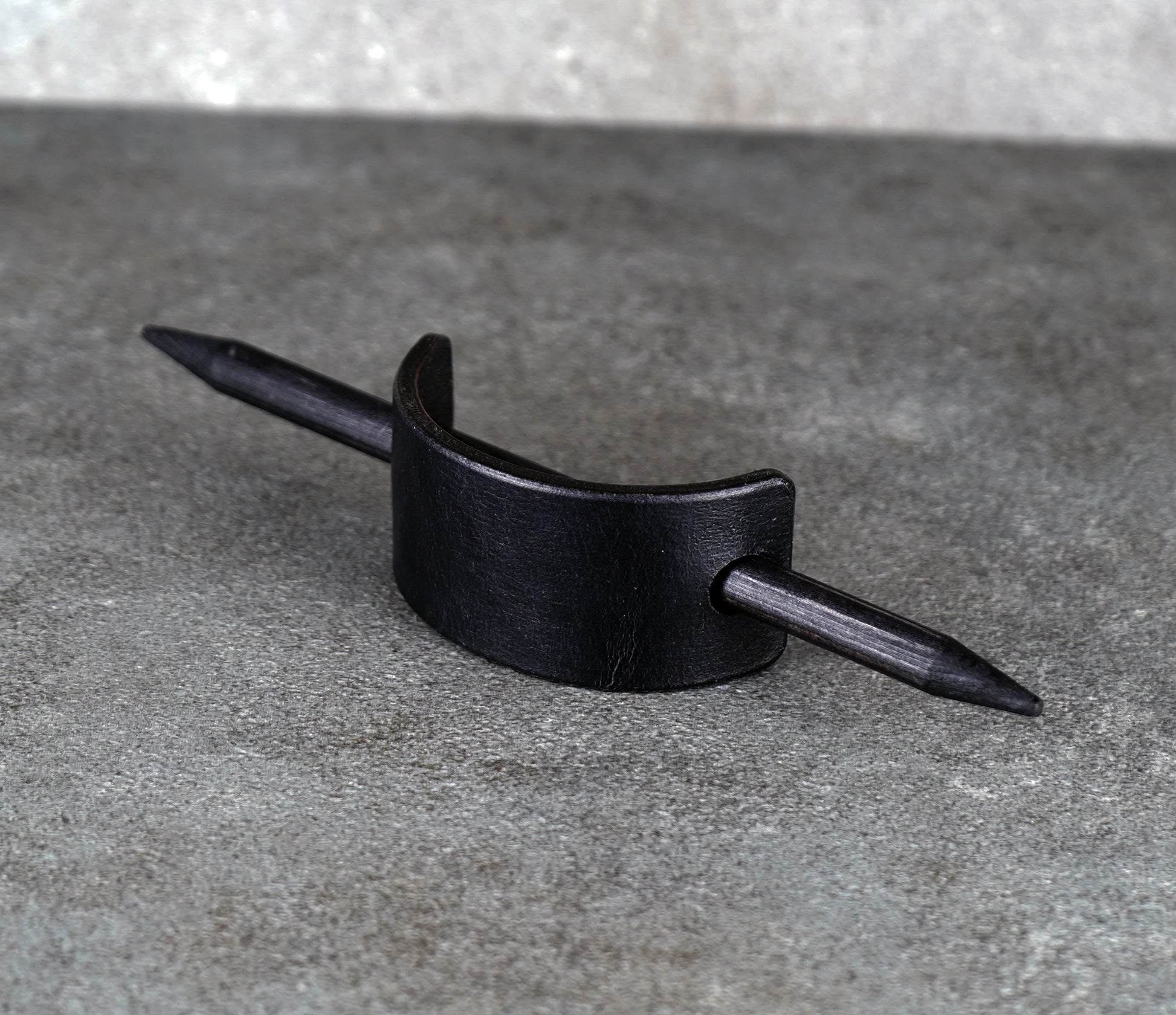 small black leather barrette handmade premium leather
