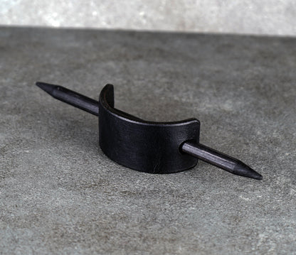 small black leather barrette handmade premium leather
