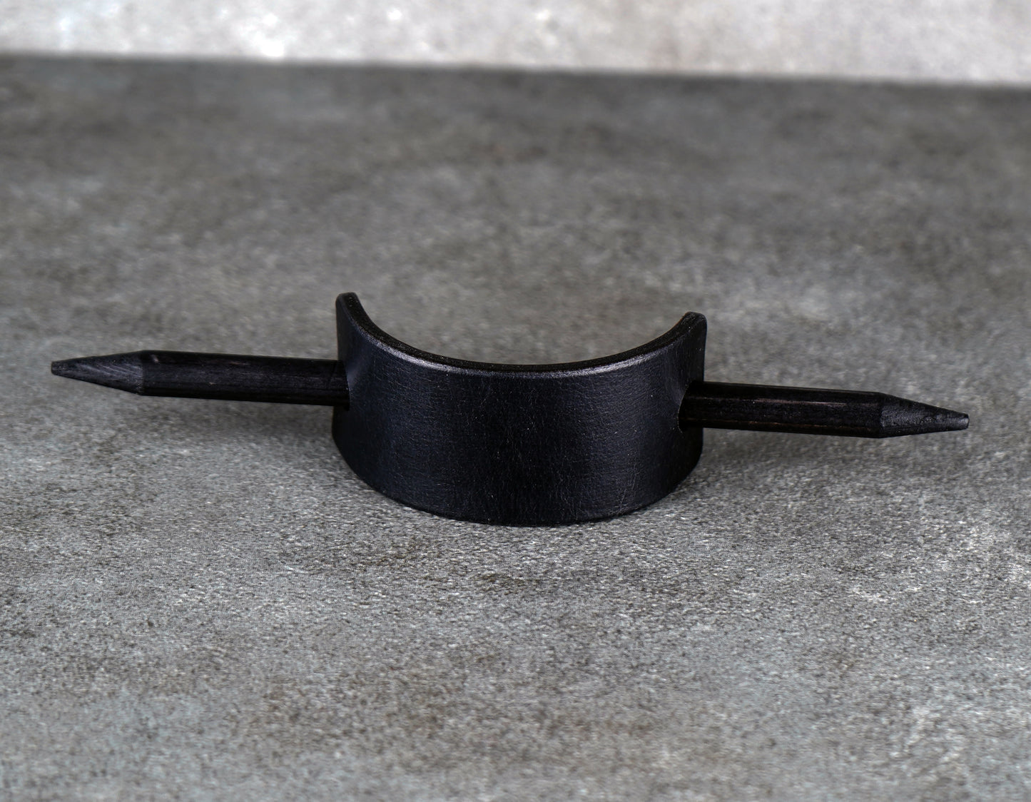 small black leather barrette handmade premium leather
