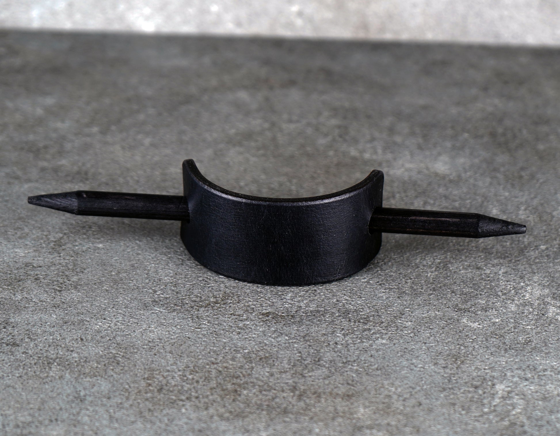 small black leather barrette handmade premium leather
