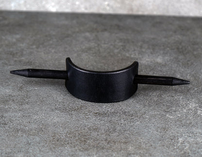 small black leather barrette handmade premium leather

