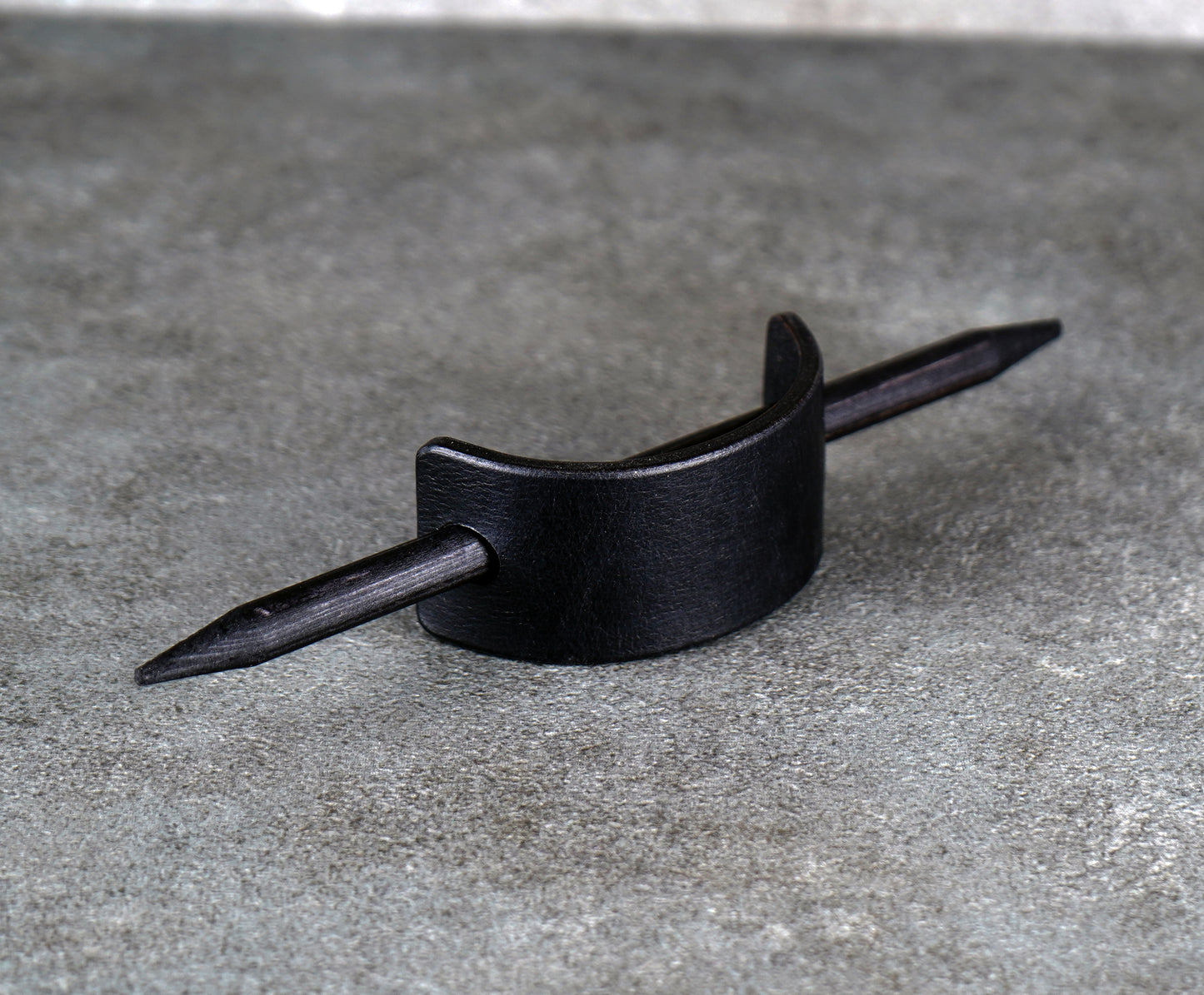 small black leather barrette handmade premium leather
