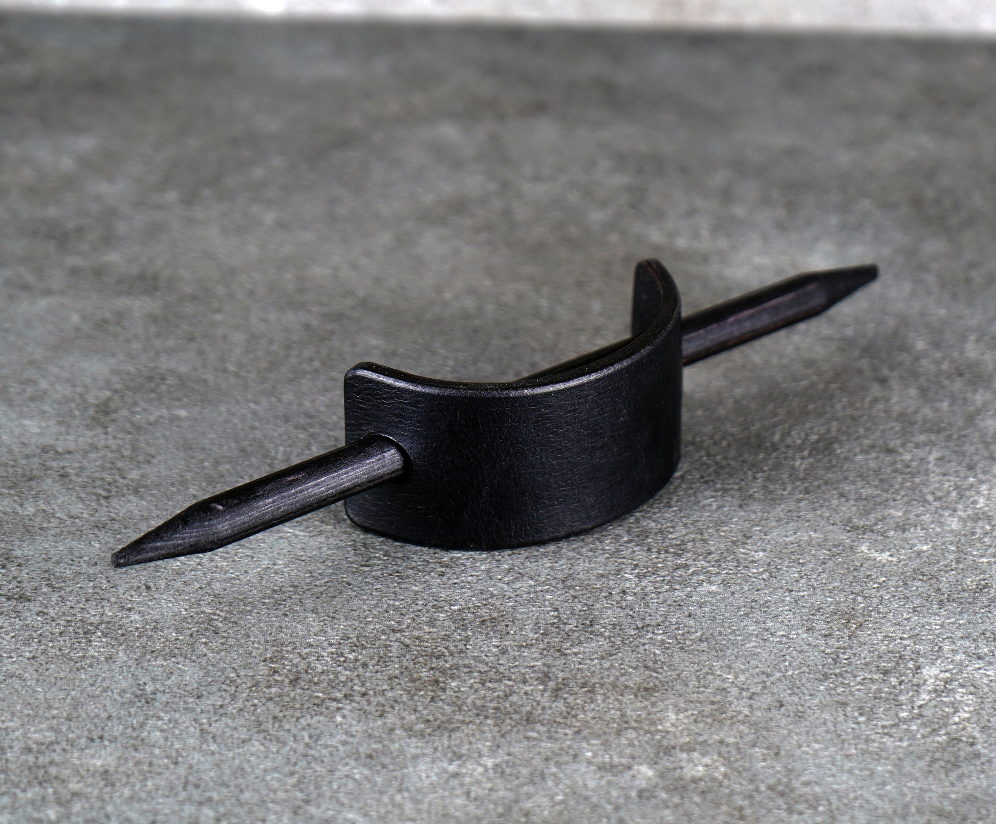 small black leather barrette handmade premium leather
