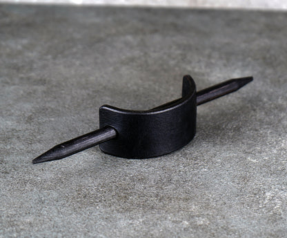 small black leather barrette handmade premium leather
