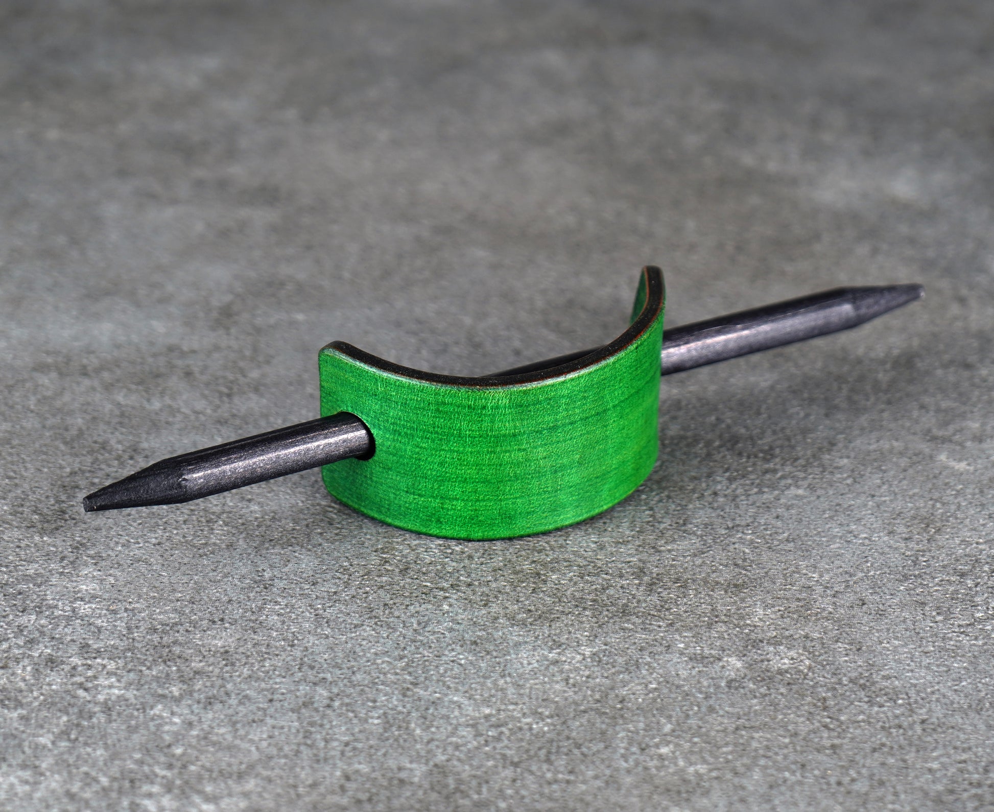 small green leather barrette handmade premium leather
