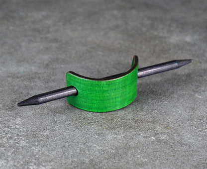 small green leather barrette handmade premium leather
