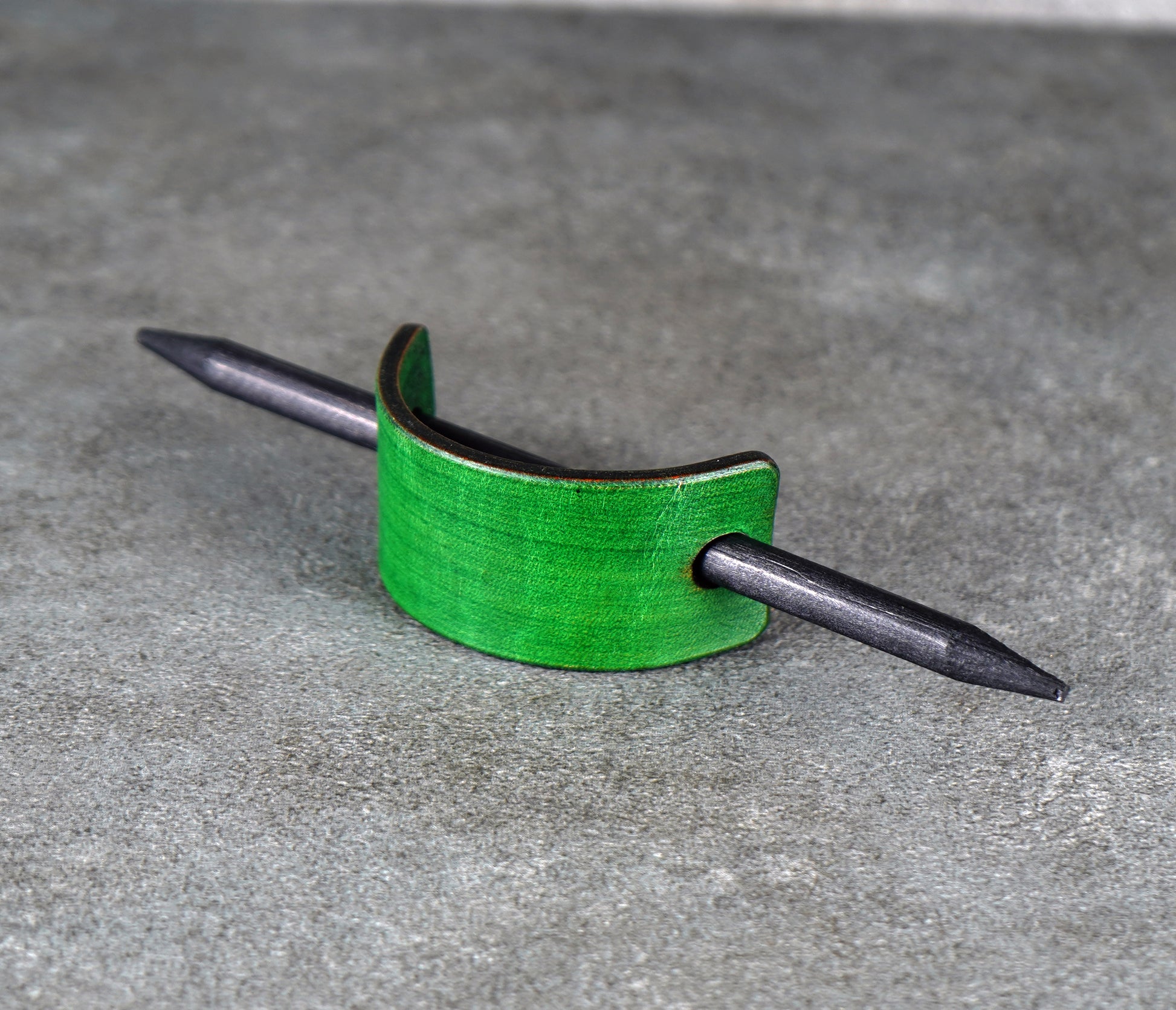small green leather barrette handmade premium leather

