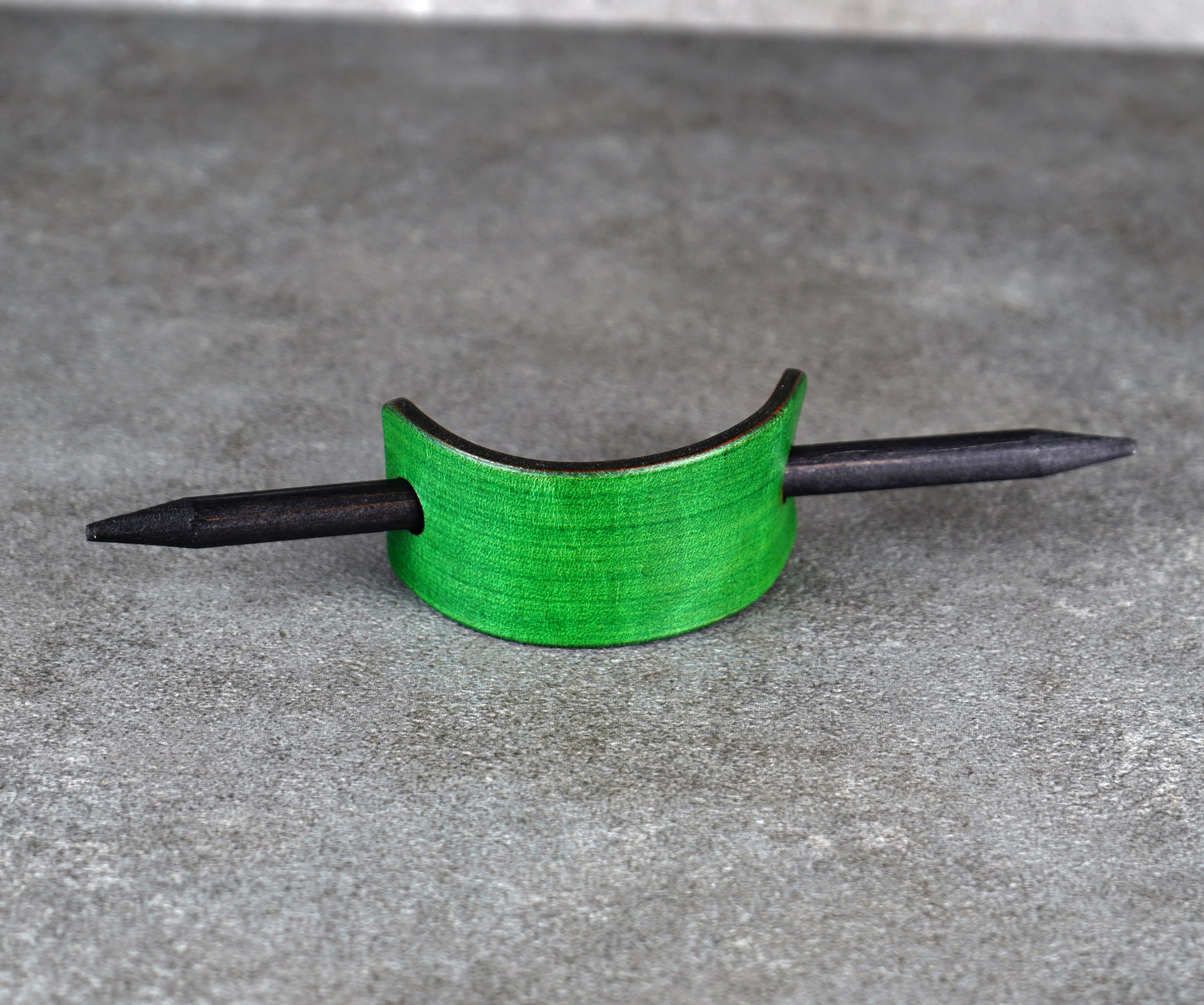 small green leather barrette handmade premium leather

