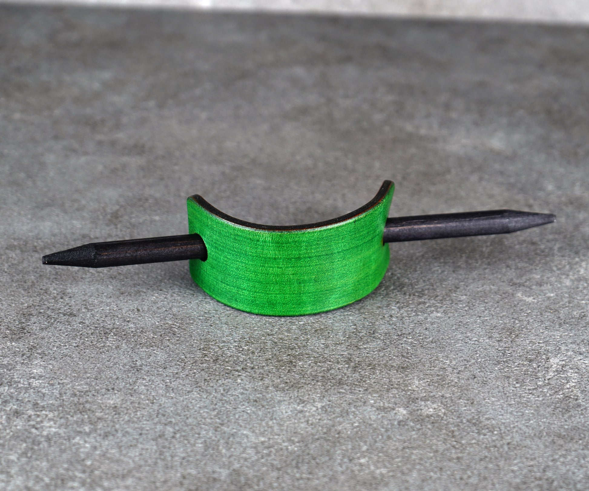 small green leather barrette handmade premium leather
