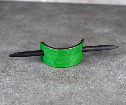 small green leather barrette handmade premium leather

