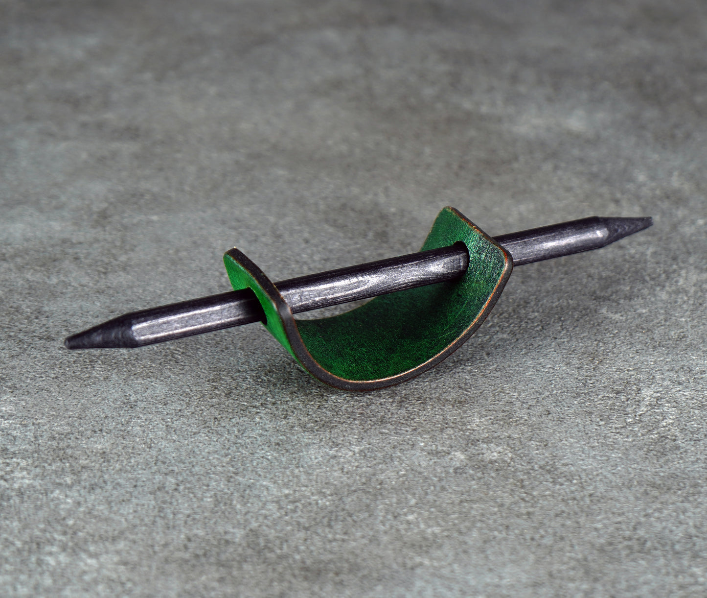 small green leather barrette handmade premium leather

