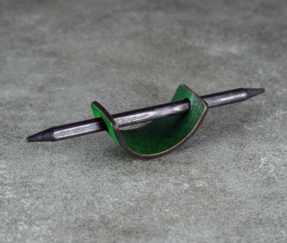 small green leather barrette handmade premium leather
