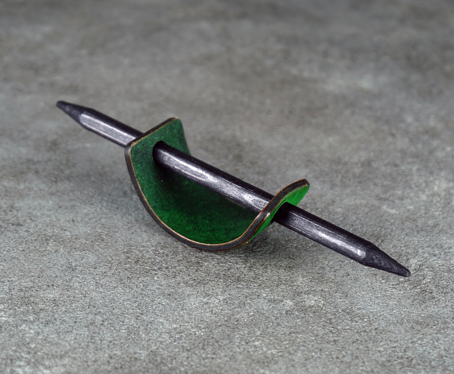 small green leather barrette handmade premium leather
