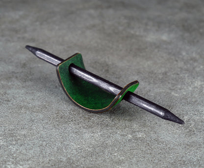 small green leather barrette handmade premium leather

