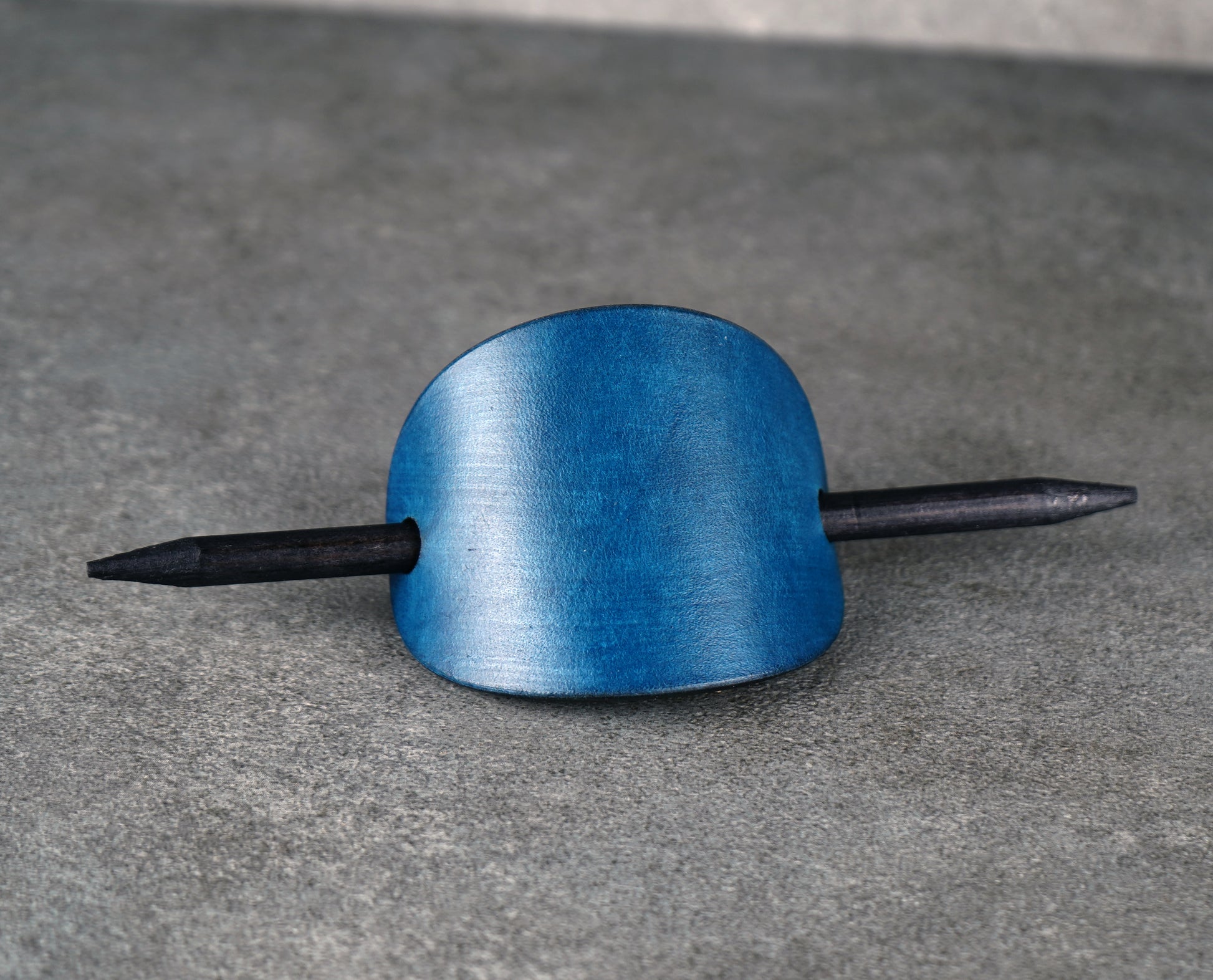 blue oval leather barrette handmade premium leather
