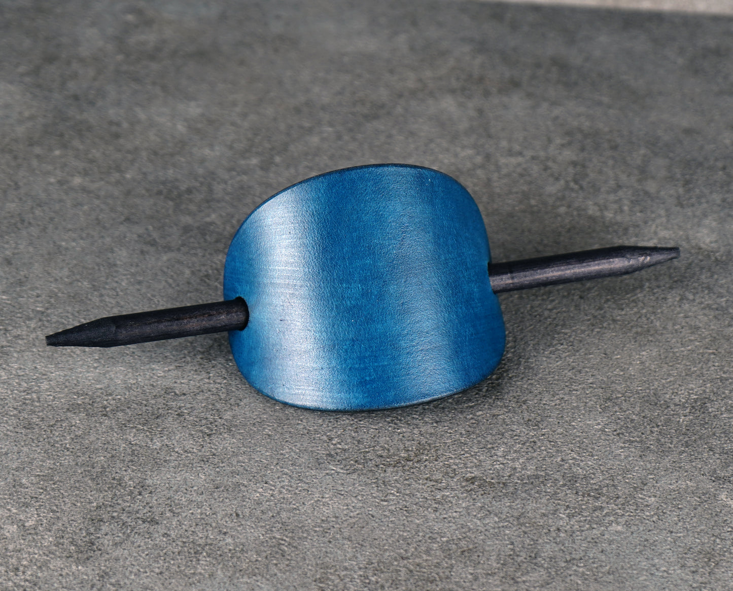 blue oval leather barrette handmade premium leather

