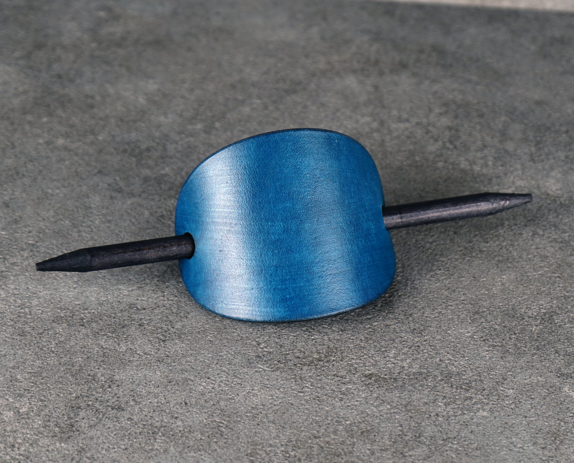 blue oval leather barrette handmade premium leather
