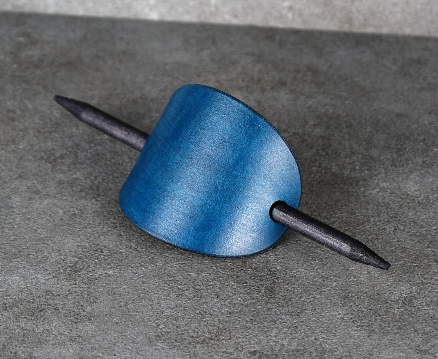 blue oval leather barrette handmade premium leather
