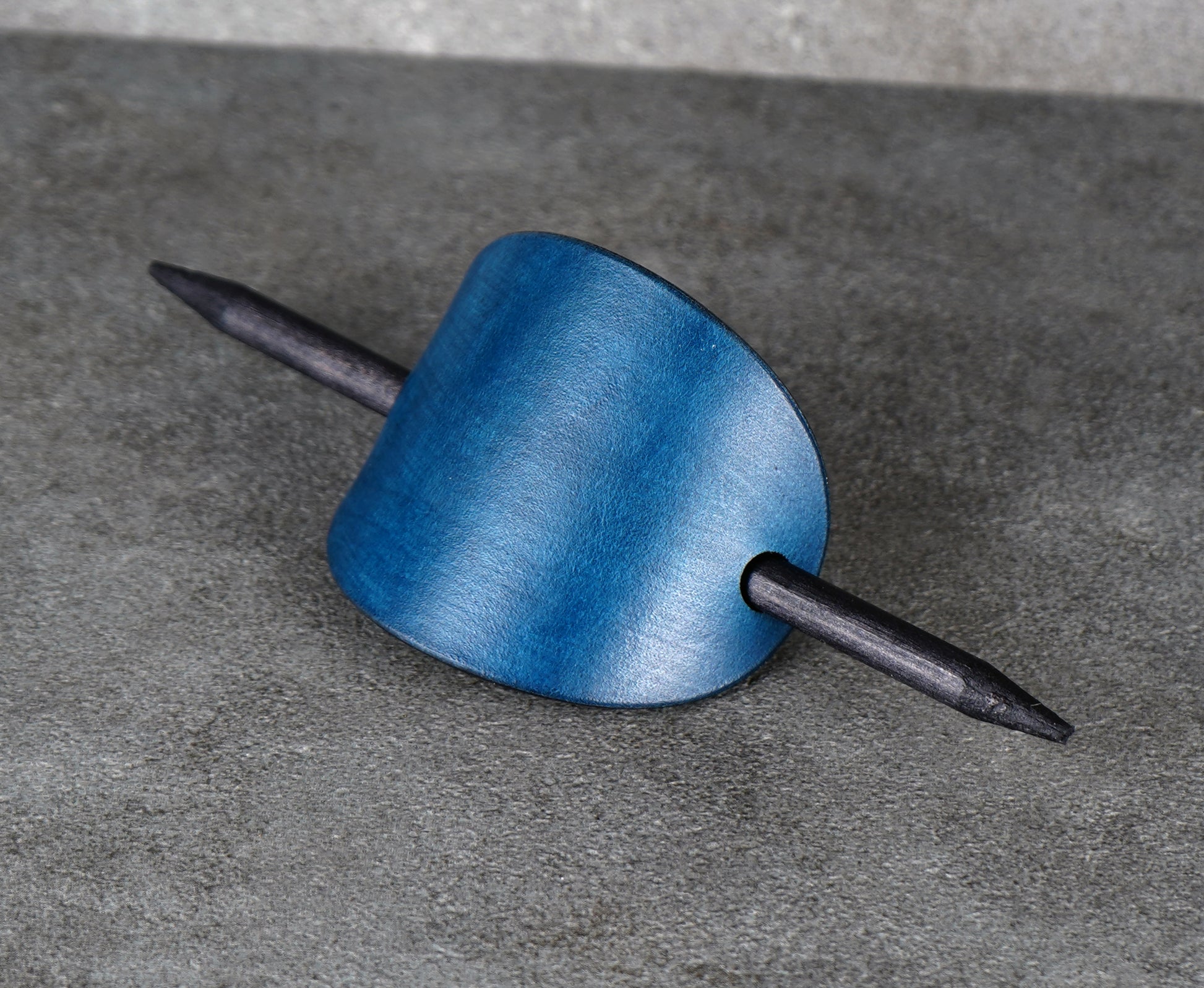 blue oval leather barrette handmade premium leather

