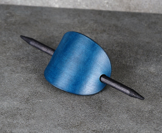 blue oval leather barrette handmade premium leather
