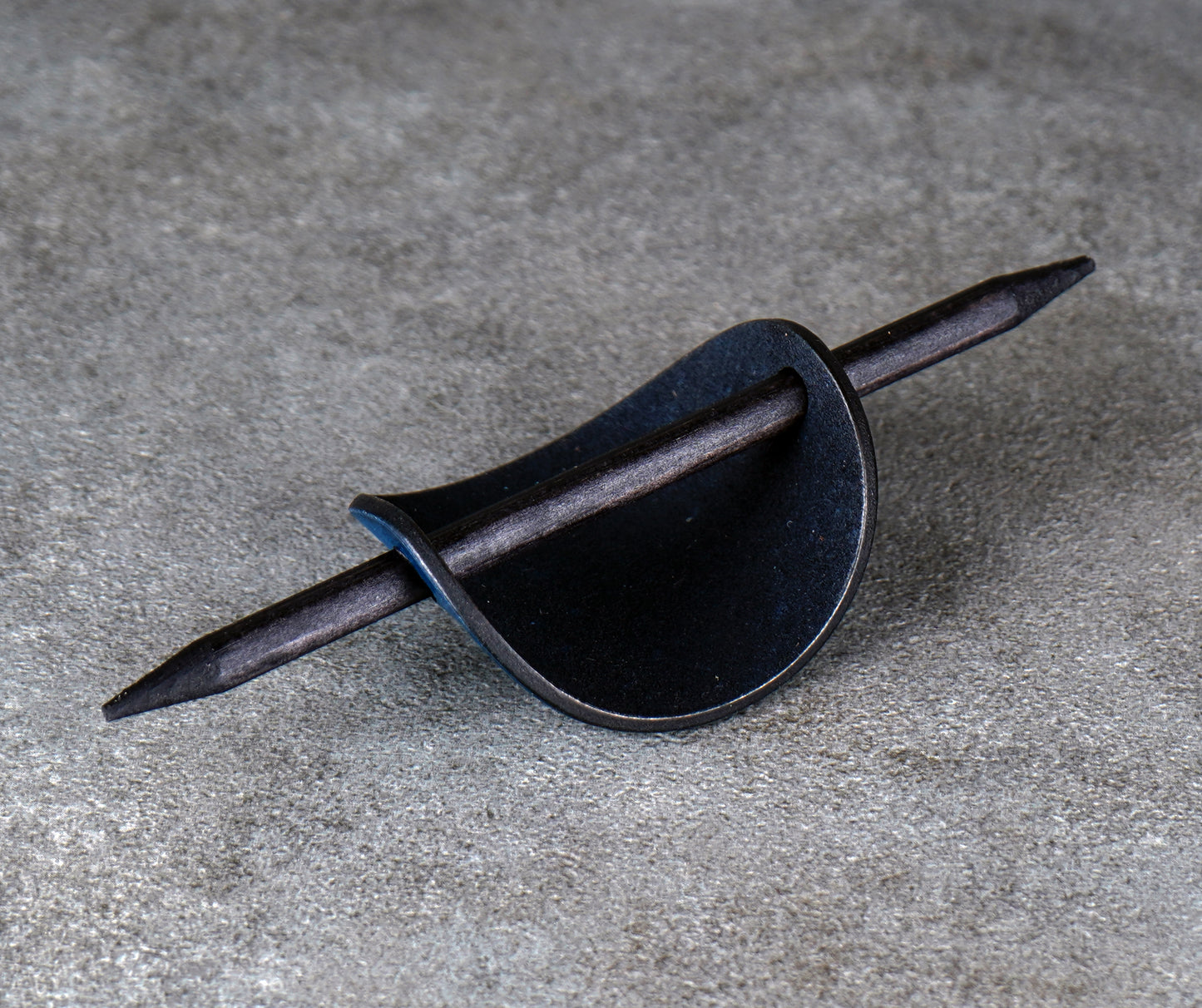 blue oval leather barrette handmade premium leather
