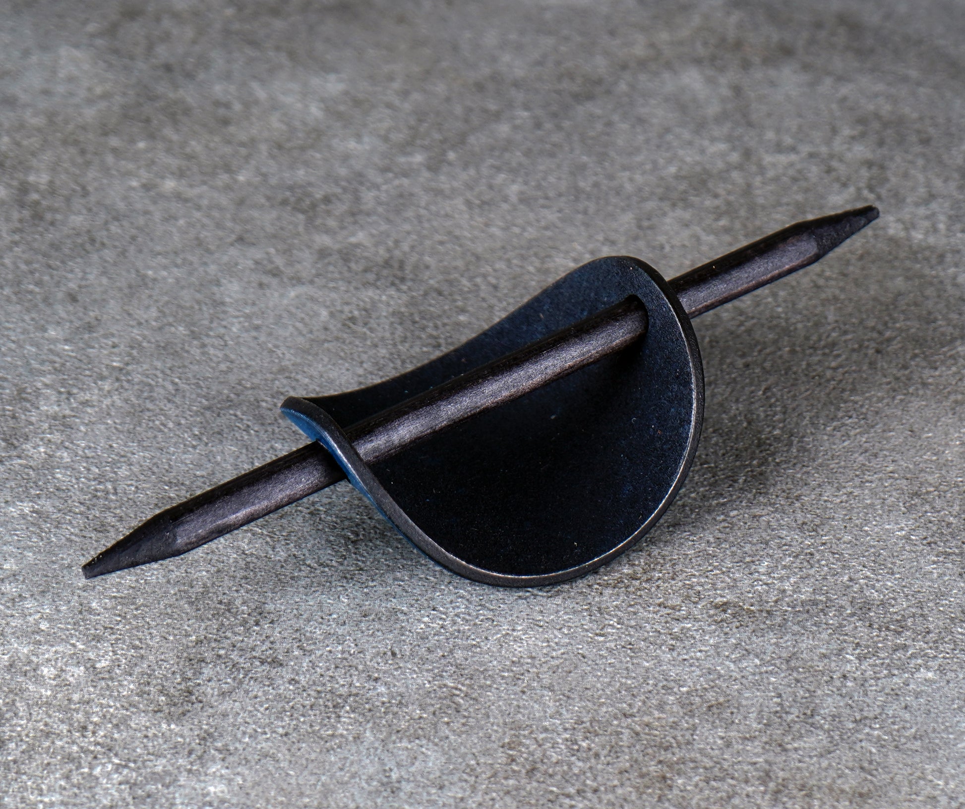blue oval leather barrette handmade premium leather
