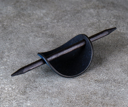 blue oval leather barrette handmade premium leather
