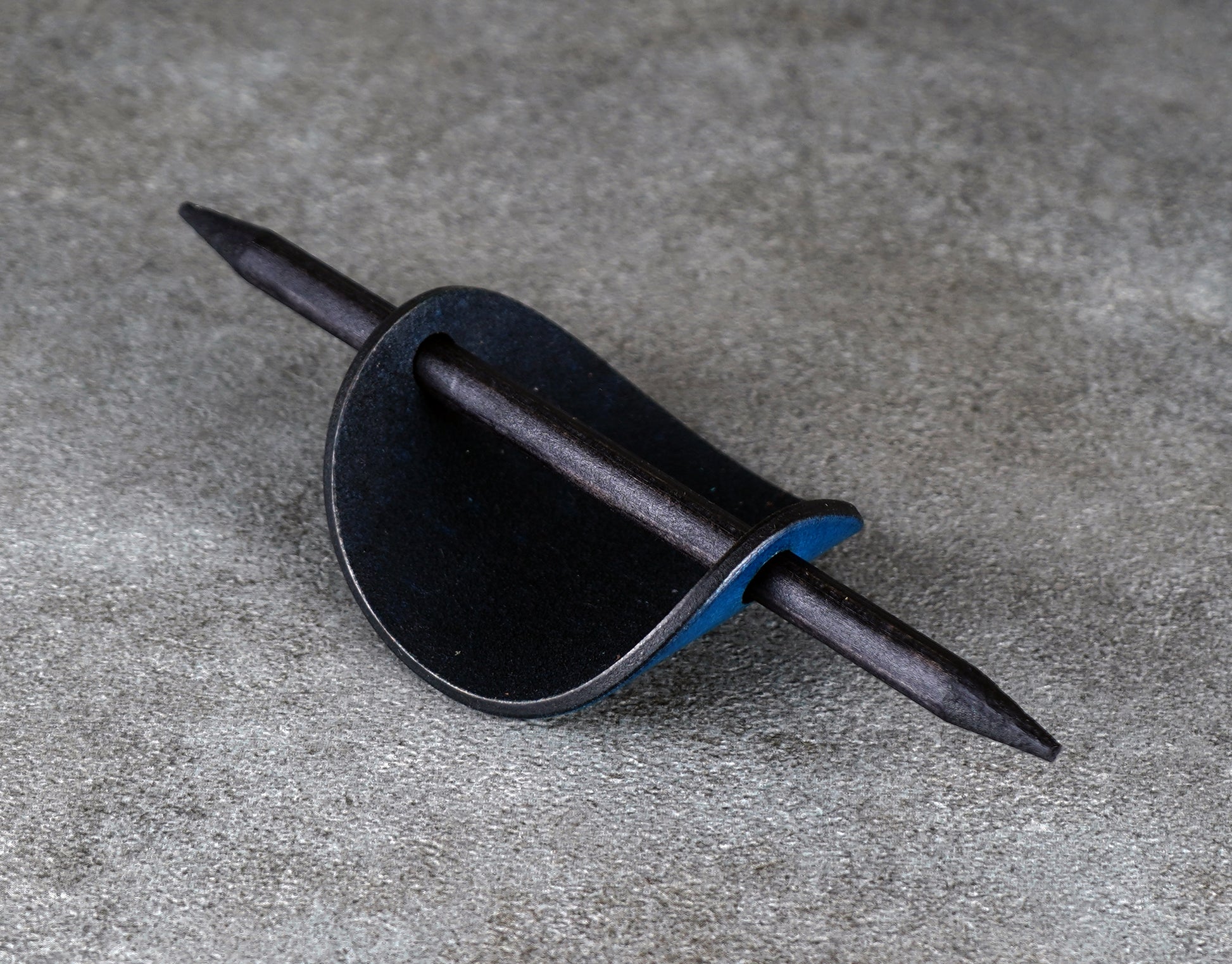 blue oval leather barrette handmade premium leather
