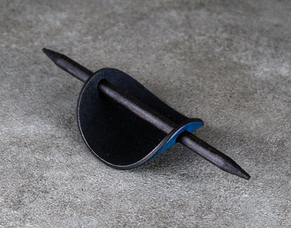 blue oval leather barrette handmade premium leather
