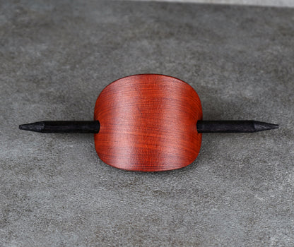 brown oval leather barrette handmade premium leather
