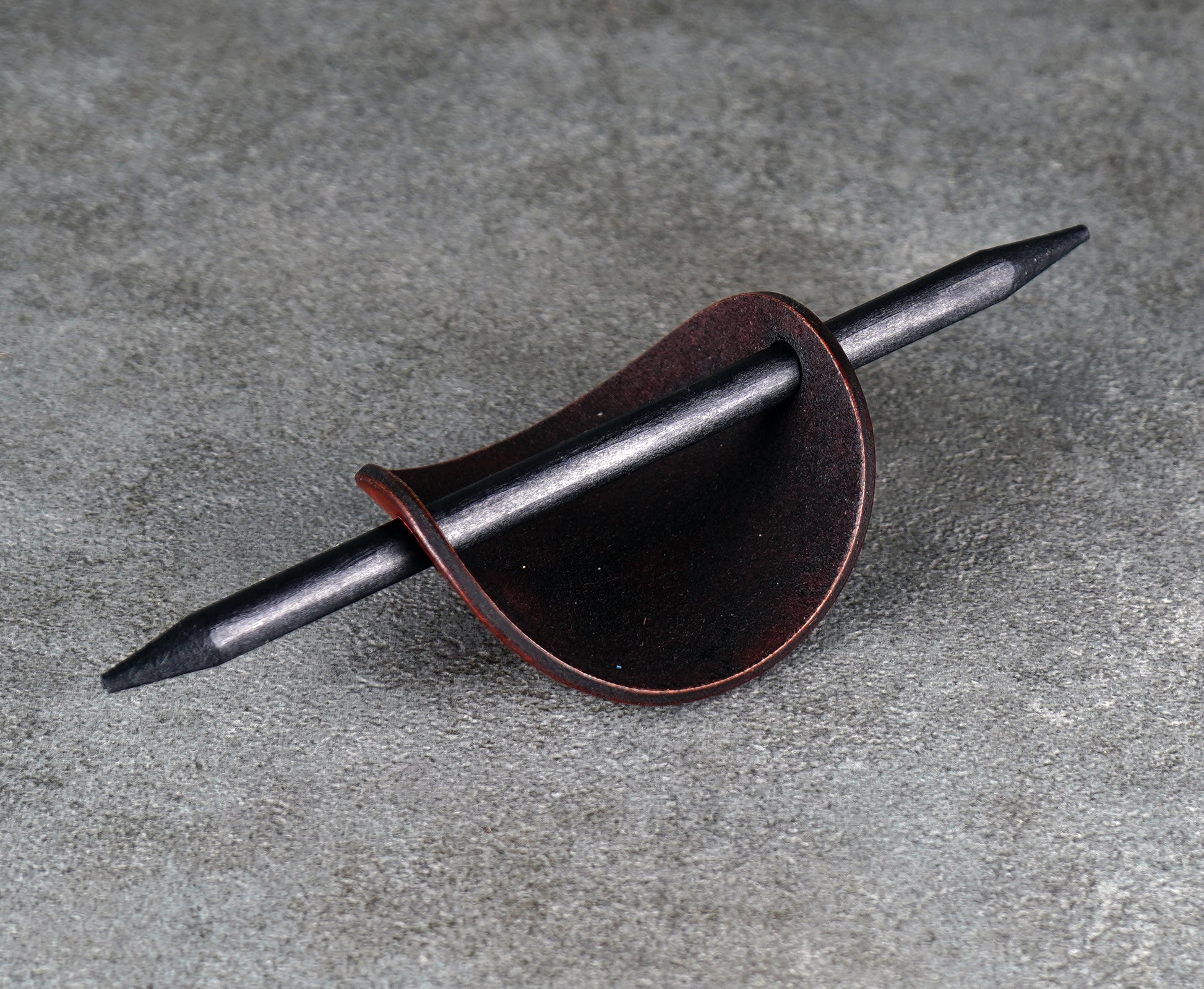 brown oval leather barrette handmade premium leather
