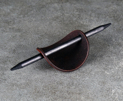 brown oval leather barrette handmade premium leather
