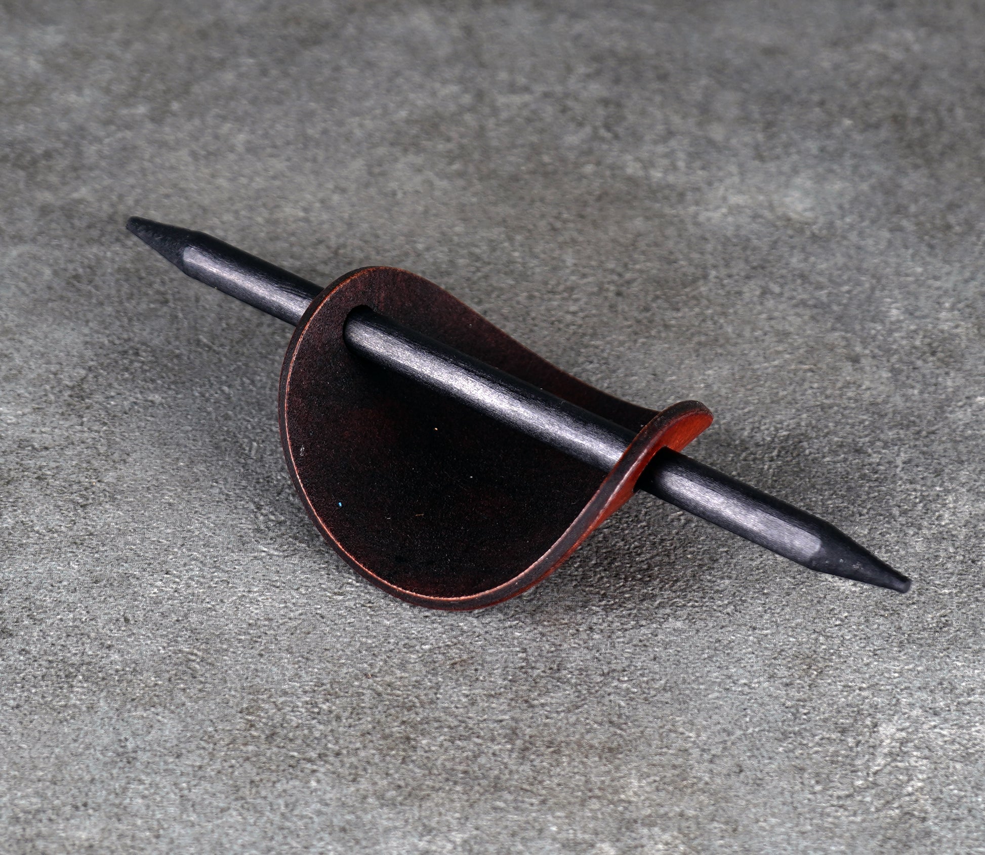 brown oval leather barrette handmade premium leather
