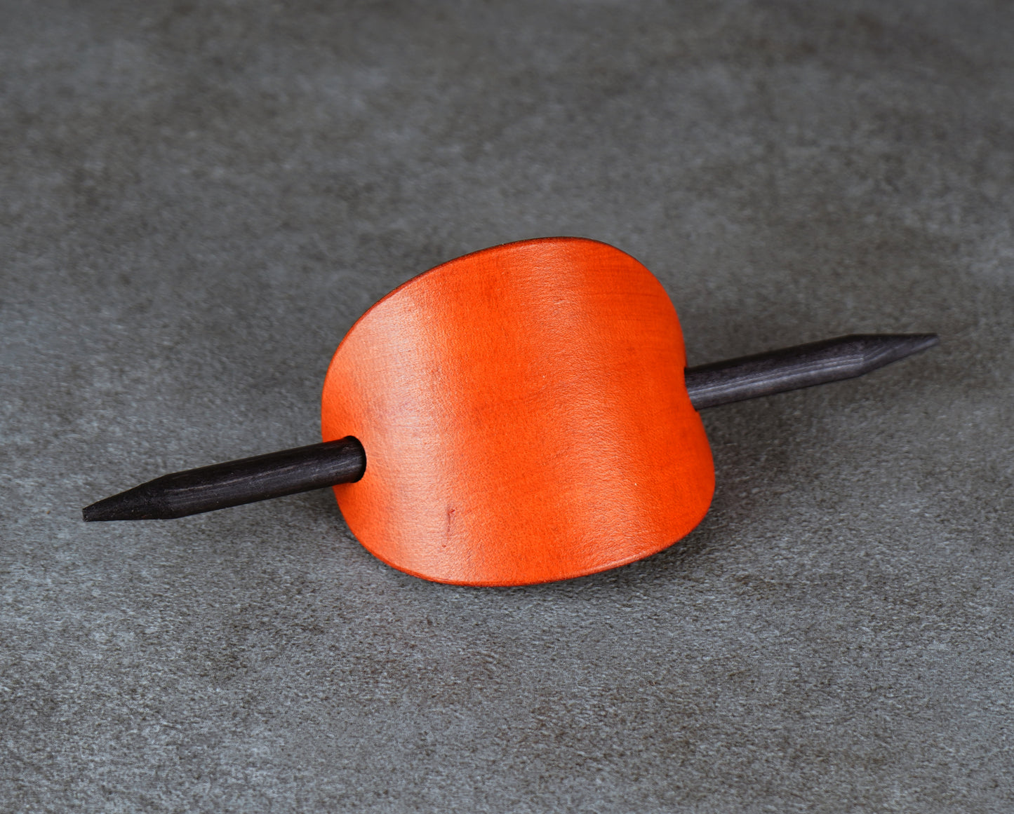 orange oval leather barrette handmade premium leather
