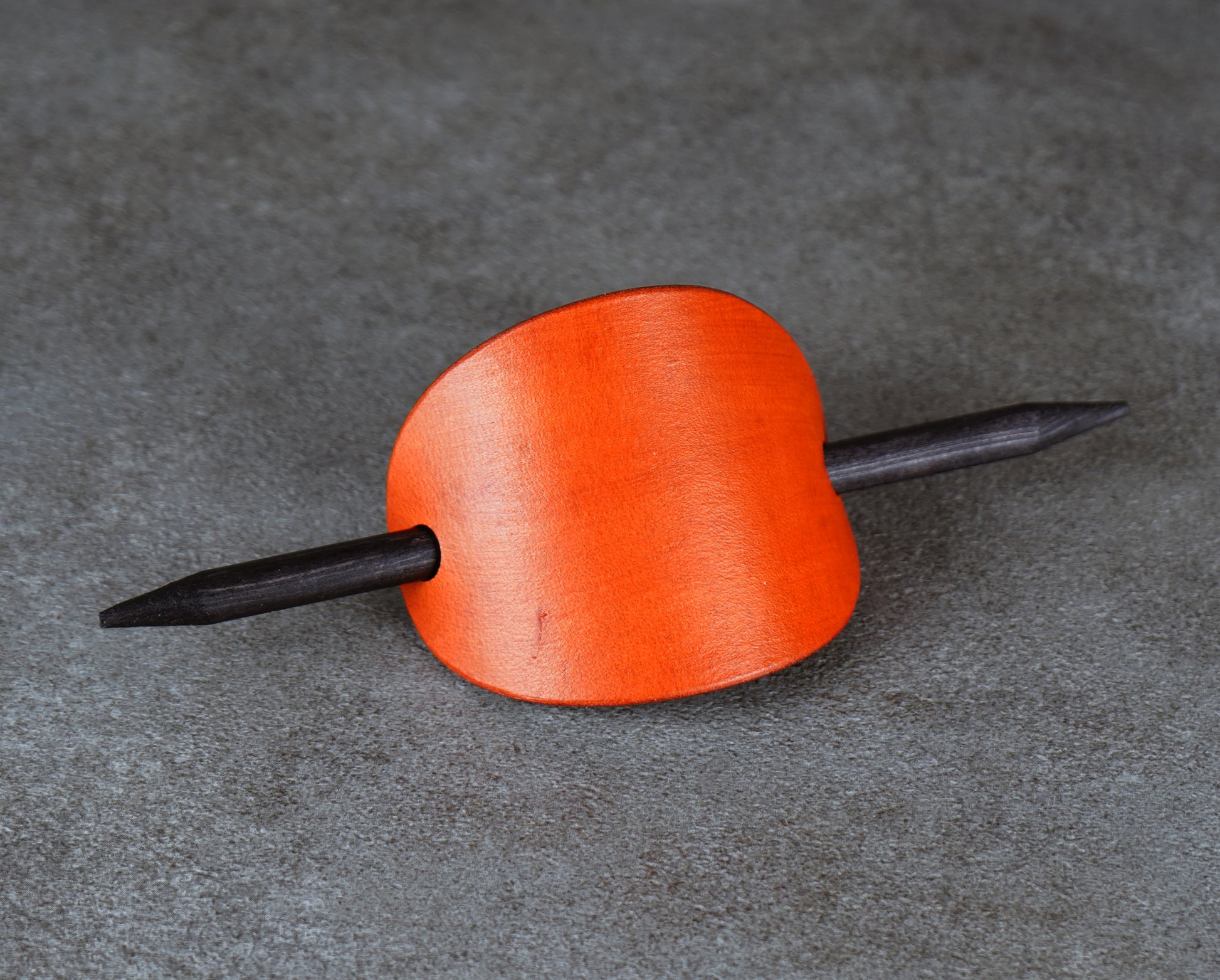 orange oval leather barrette handmade premium leather
