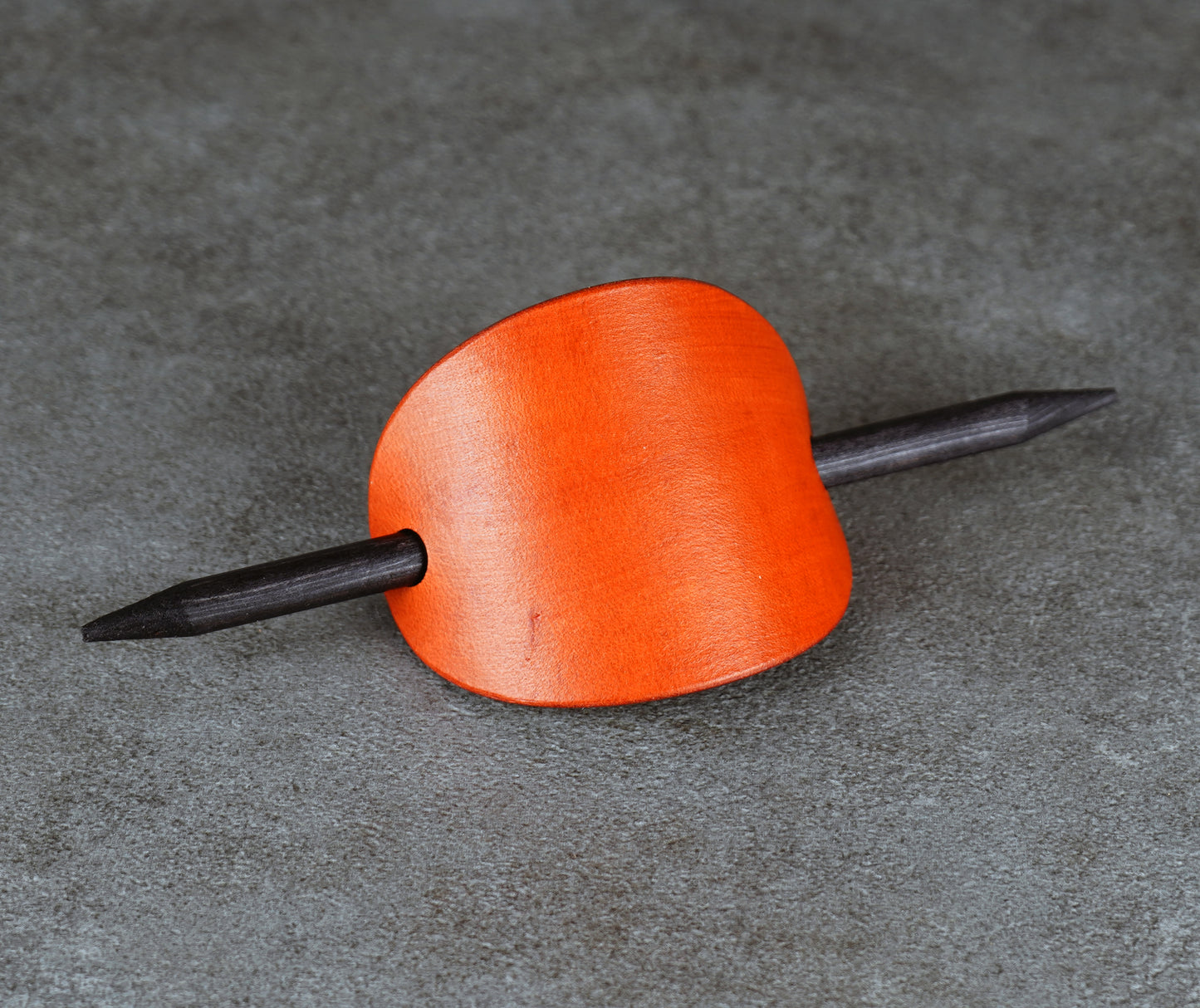 orange oval leather barrette handmade premium leather
