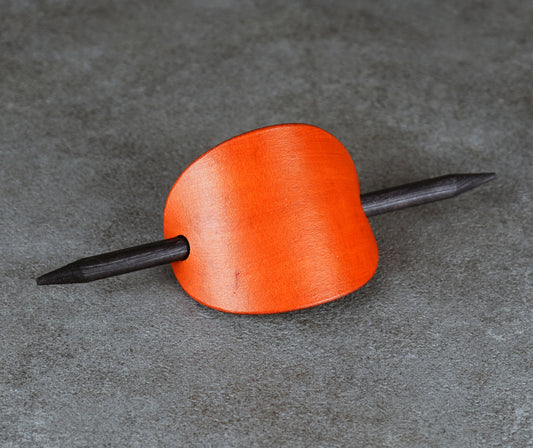 orange oval leather barrette handmade premium leather
