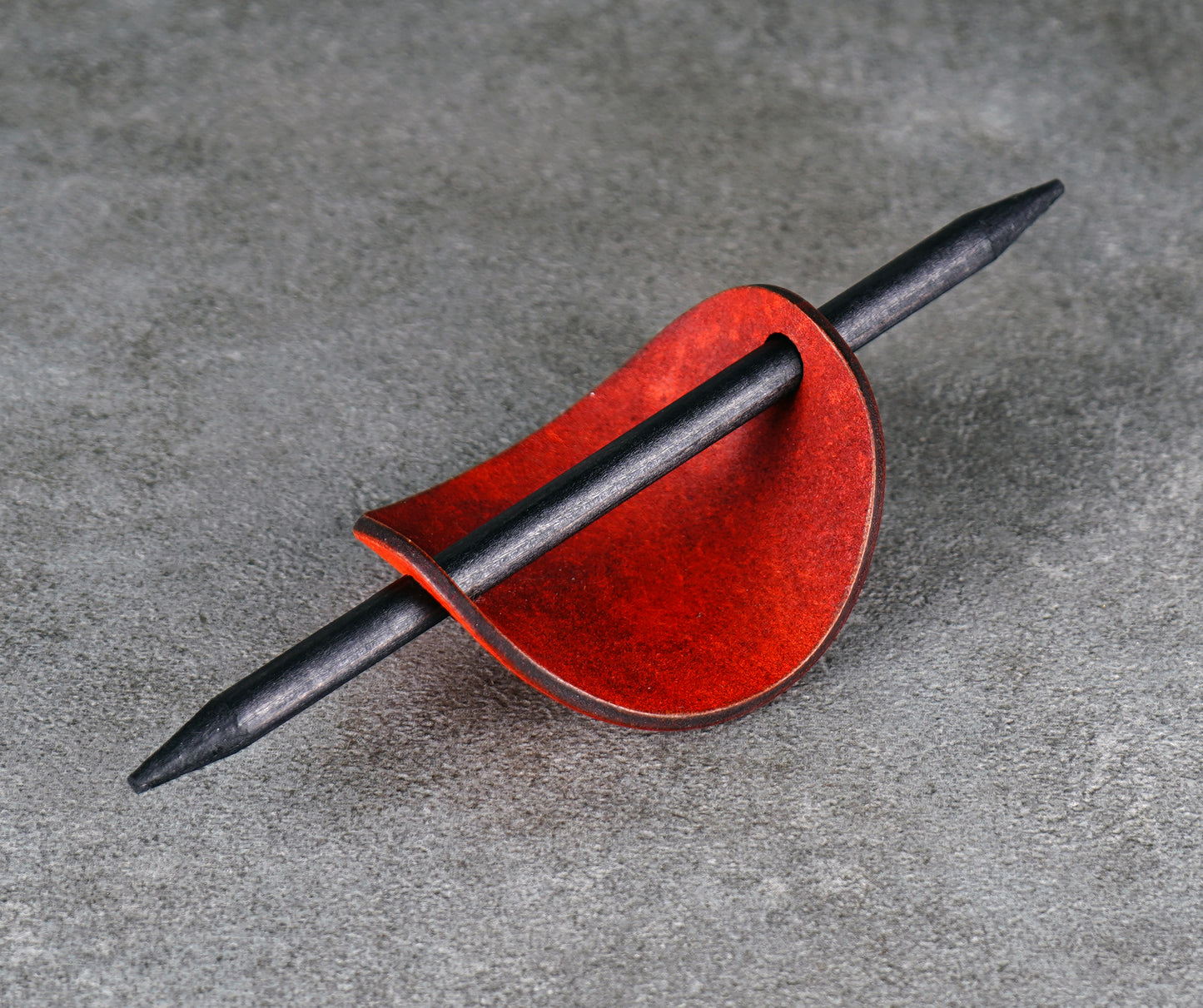 orange oval leather barrette handmade premium leather
