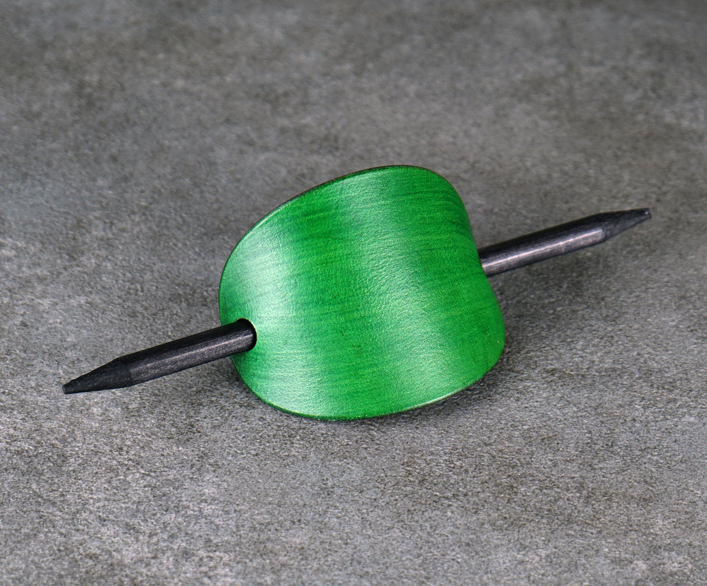 green oval leather barrette handmade premium leather
