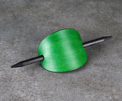 green oval leather barrette handmade premium leather
