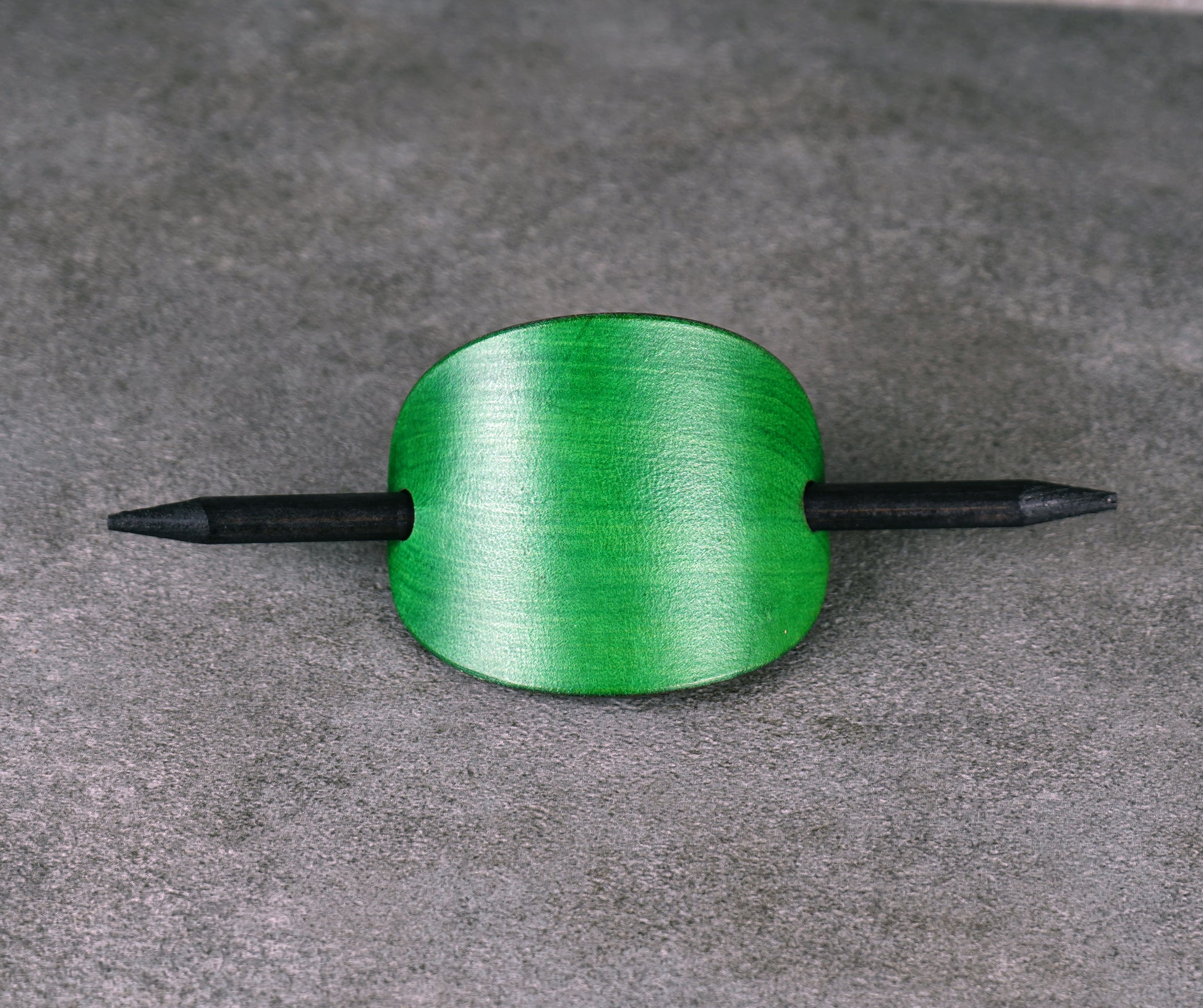 green oval leather barrette handmade premium leather